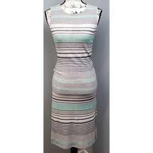 Suzy Shier Bodycon‎ Dress Womens Small Multi Striped Sleeveless Round Neck Slit